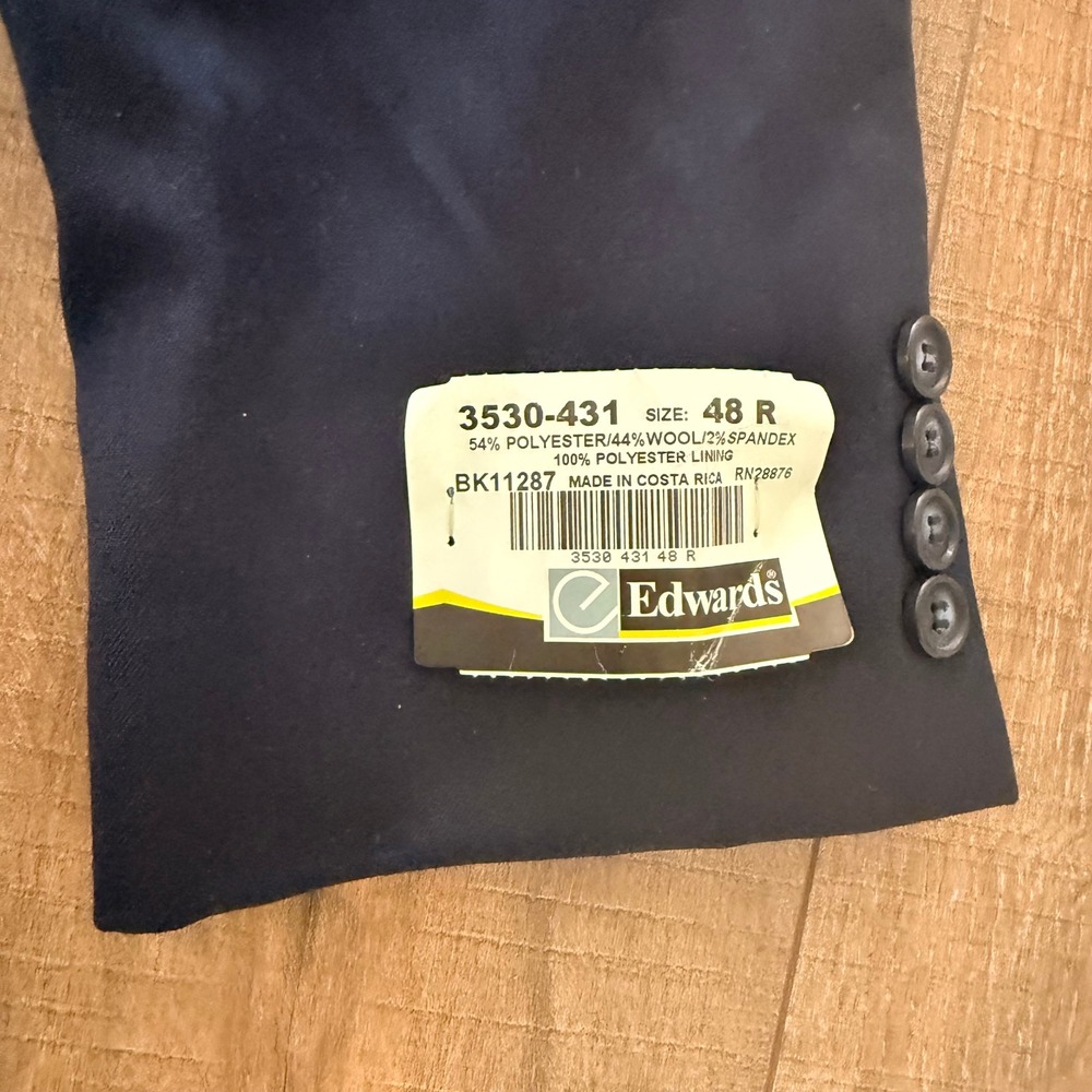 NWT Edwards Suit Jacket Mens 48 R Navy Blue Wool Blend Russel Comfort Stretch - Picture 4 of 13